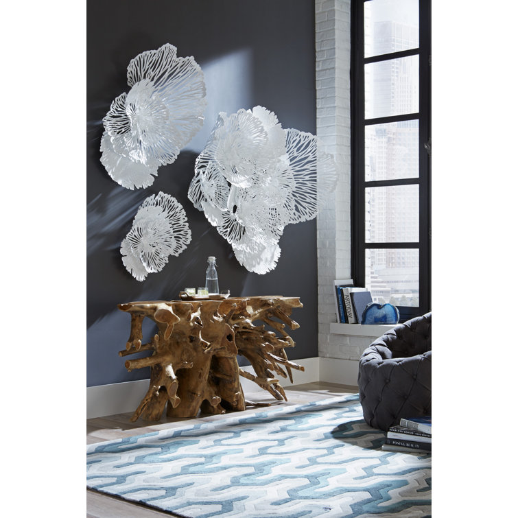 White Metal Contemporary Flower Wall Sculpture