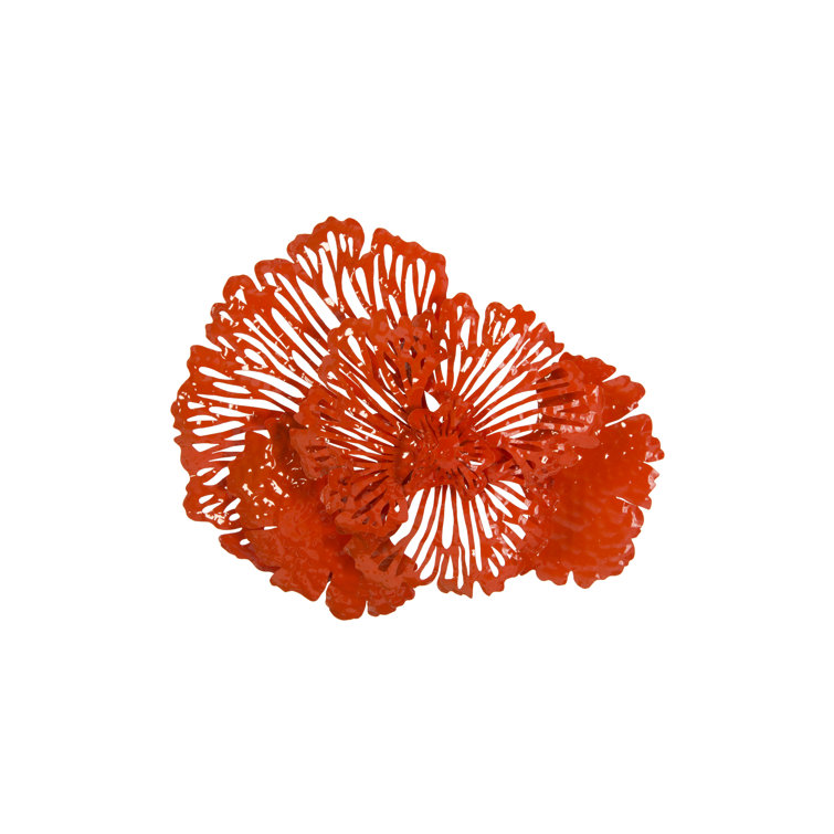 Small Coral Metal Flower Wall Sculpture