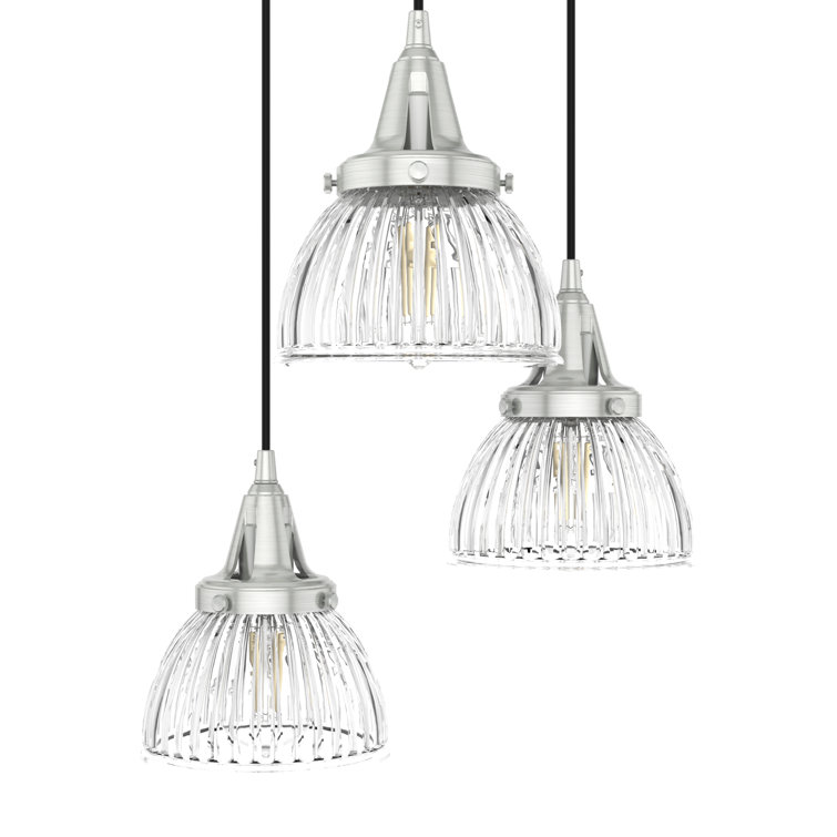 Brushed Nickel 3-Light Cluster Pendant with Fluted Glass Shades
