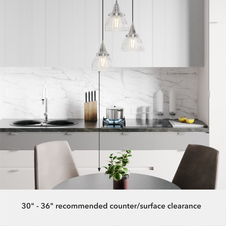 Brushed Nickel 3-Light Cluster Pendant with Fluted Glass Shades