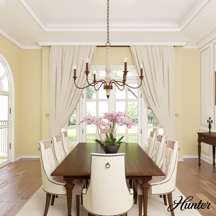 Distressed White Metal 6-Light Candle Chandelier