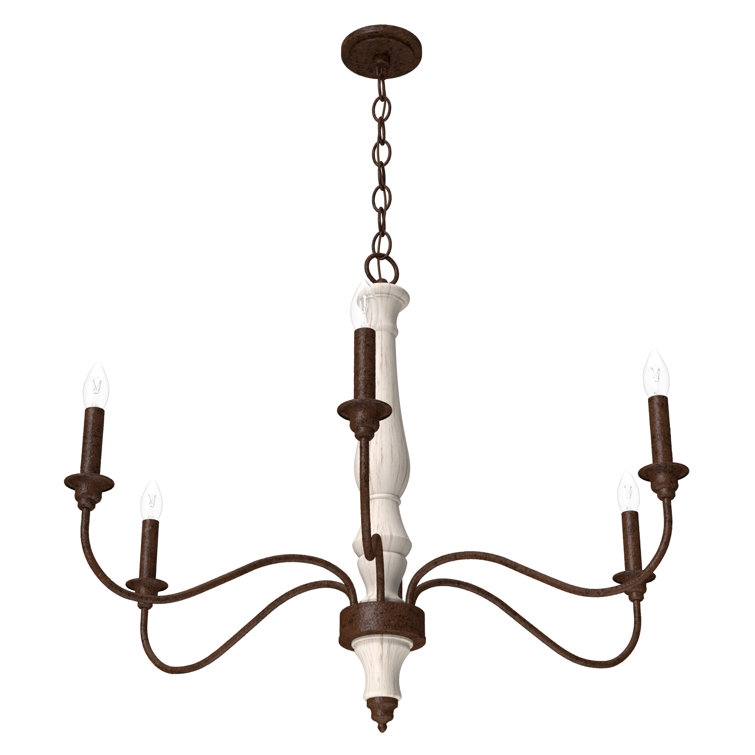 Distressed White Metal 6-Light Candle Chandelier