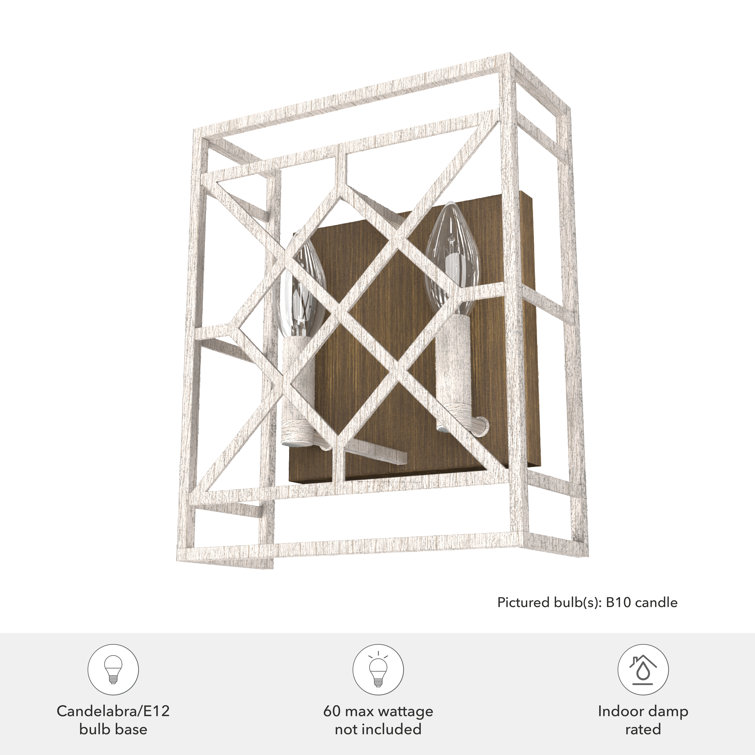 Langwood Distressed White Lattice 2-Light Wall Sconce
