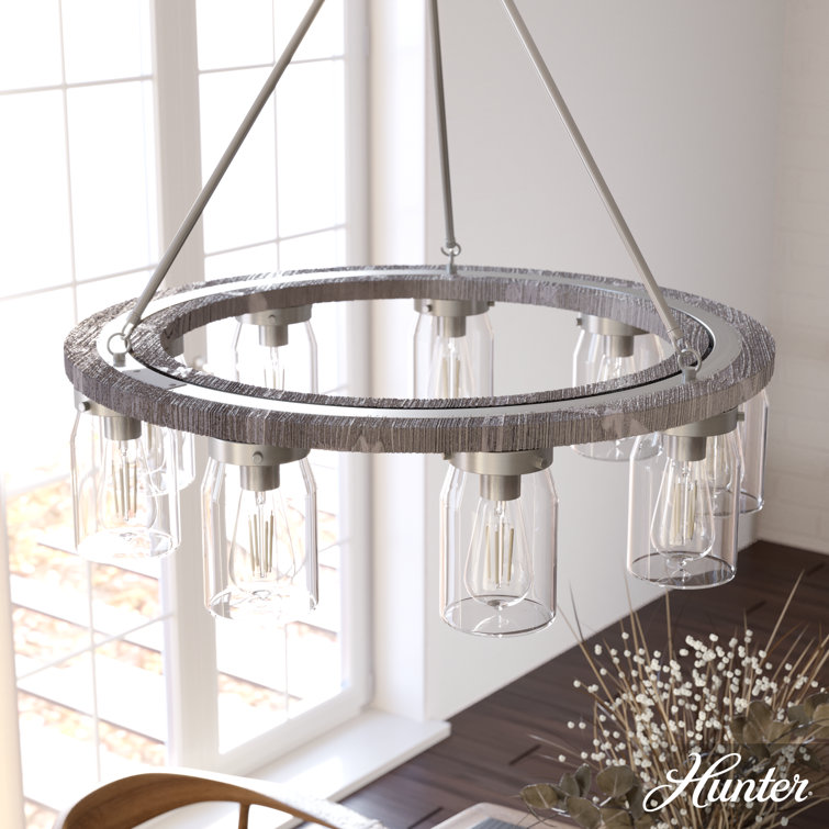 Devon Park Brushed Nickel 9-Light Rustic Wagon Wheel Chandelier