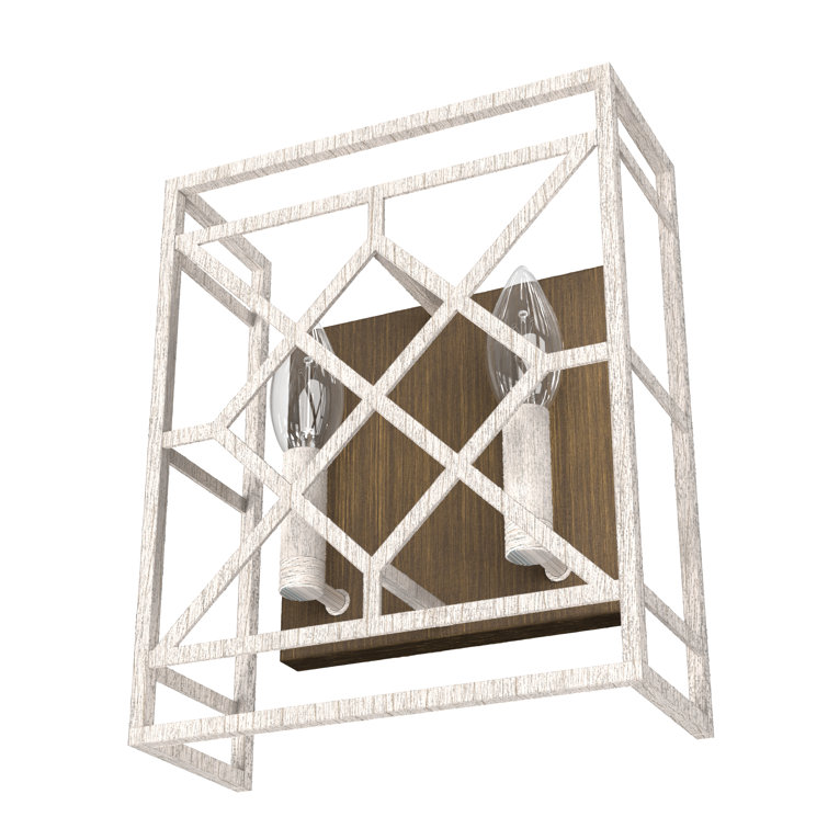 Langwood Distressed White Lattice 2-Light Wall Sconce