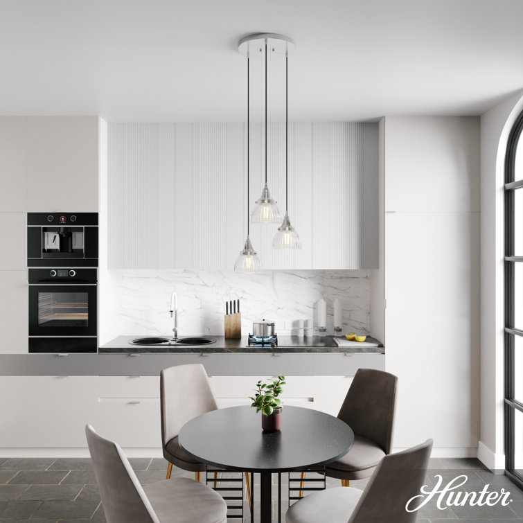 Brushed Nickel 3-Light Cluster Pendant with Fluted Glass Shades