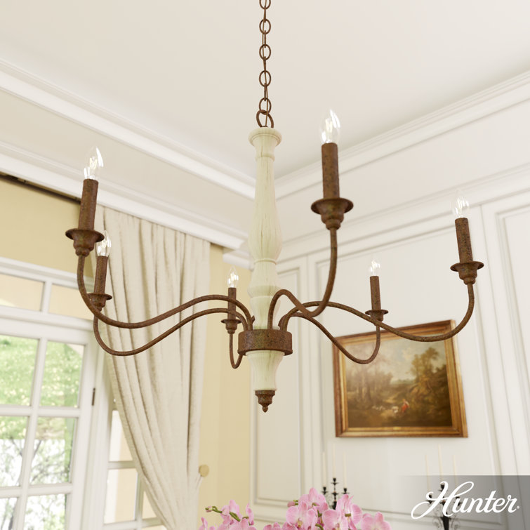Distressed White Metal 6-Light Candle Chandelier