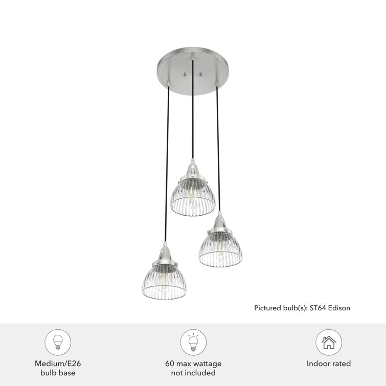 Brushed Nickel 3-Light Cluster Pendant with Fluted Glass Shades