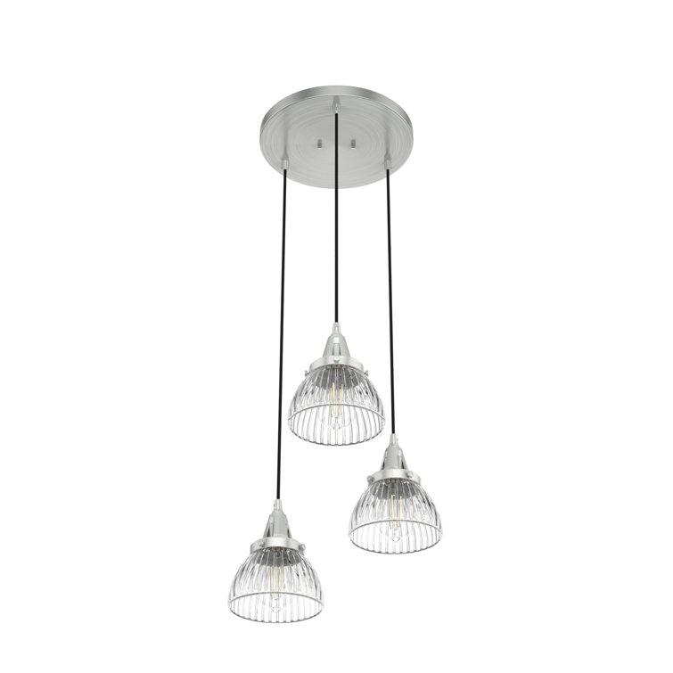 Brushed Nickel 3-Light Cluster Pendant with Fluted Glass Shades