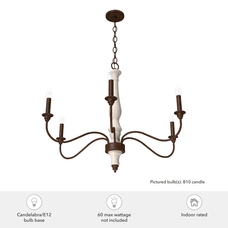 Distressed White Metal 6-Light Candle Chandelier