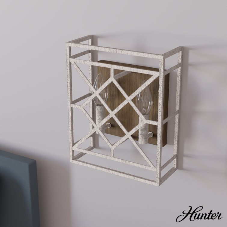 Langwood Distressed White Lattice 2-Light Wall Sconce
