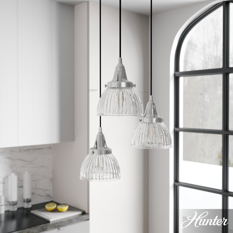 Brushed Nickel 3-Light Cluster Pendant with Fluted Glass Shades