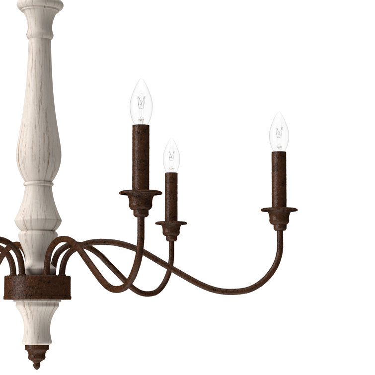 Distressed White Metal 6-Light Candle Chandelier