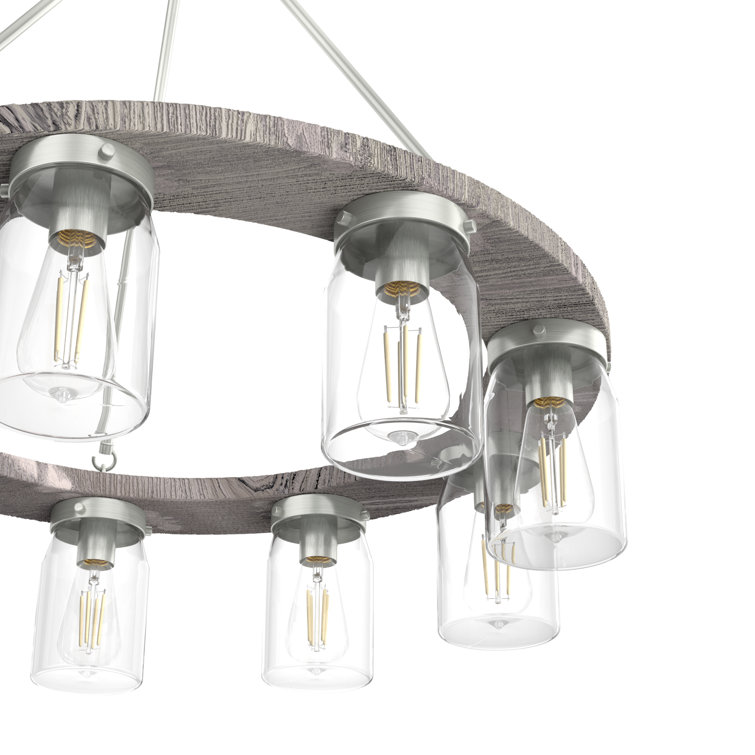 Devon Park Brushed Nickel 9-Light Rustic Wagon Wheel Chandelier