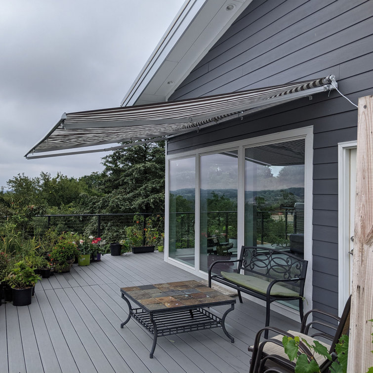 Burgundy Motorized Retractable Patio Awning with White Frame