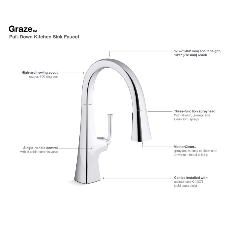 Polished Chrome Pull-Down Kitchen Faucet with Sprayhead