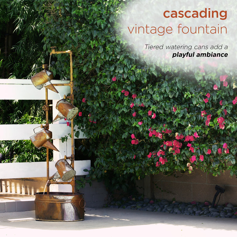 Rustic Silver Tiered Watering Can Floor Fountain
