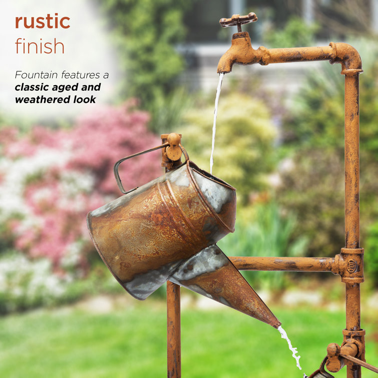Rustic Silver Tiered Watering Can Floor Fountain