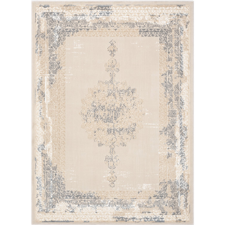 Cairo Gemma Ivory 5' x 7' Easy-Care Synthetic Medallion Rug
