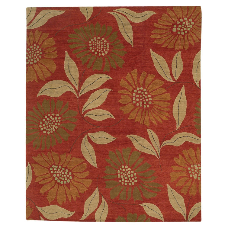 Handmade Red Floral Wool Rectangular 8' x 10' Rug