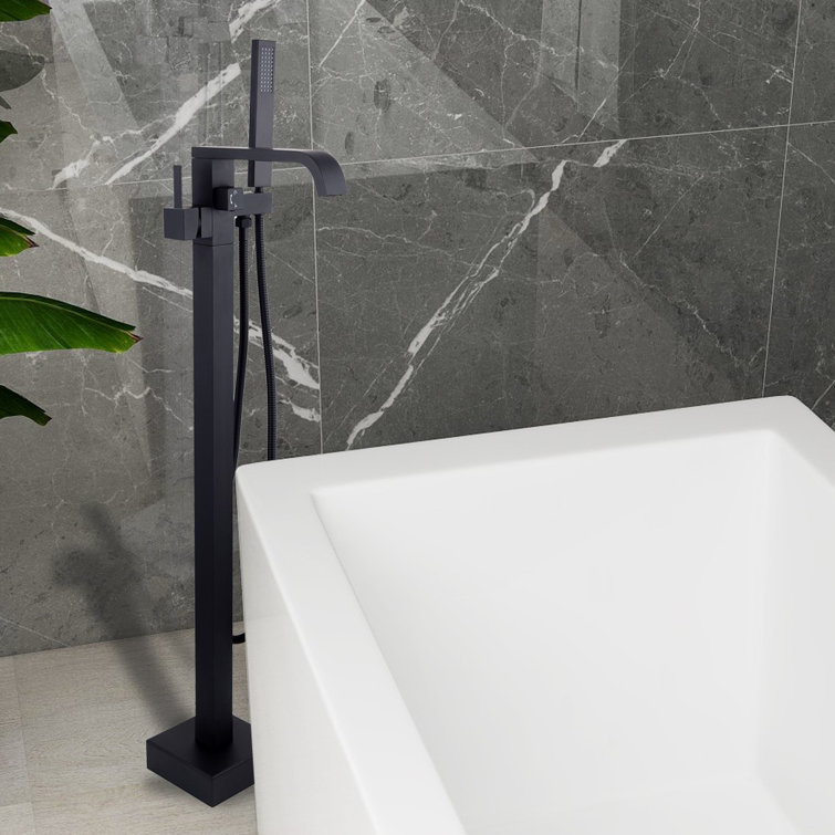 Matte Black Brass Freestanding Bathtub Faucet with Hand Shower