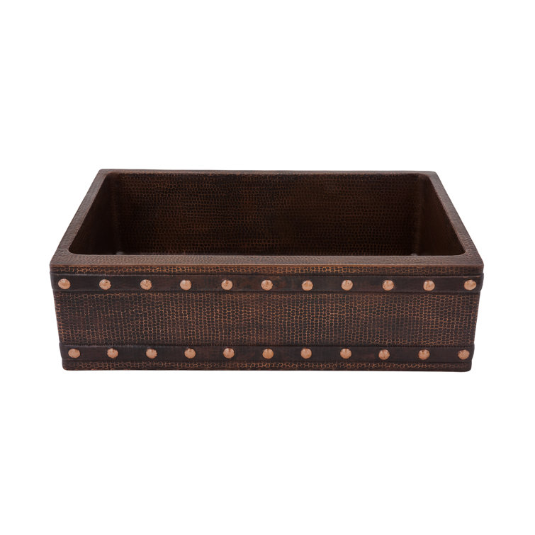 30" Hammered Copper Farmhouse Drop-in Kitchen Sink with Barrel Strap Design