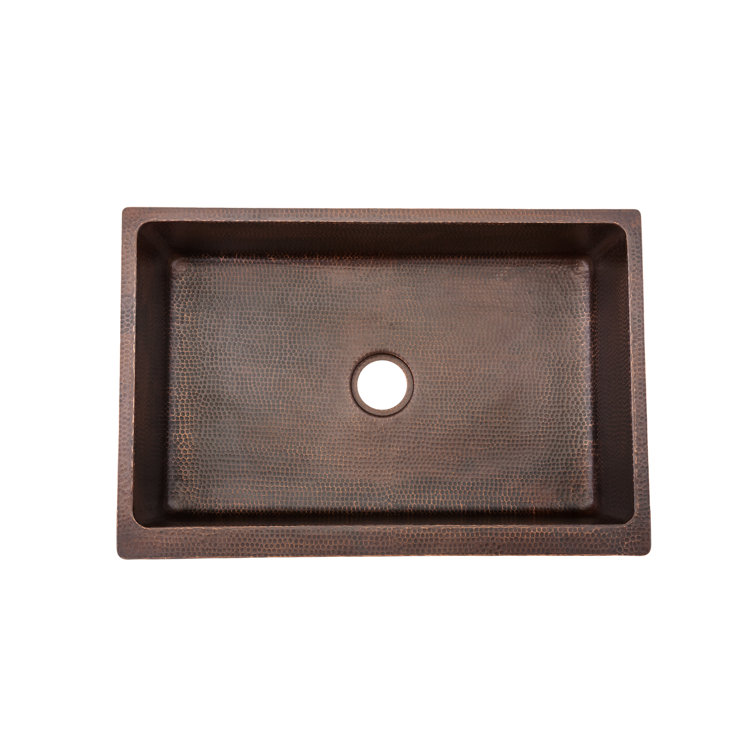 30" Hammered Copper Farmhouse Drop-in Kitchen Sink with Barrel Strap Design