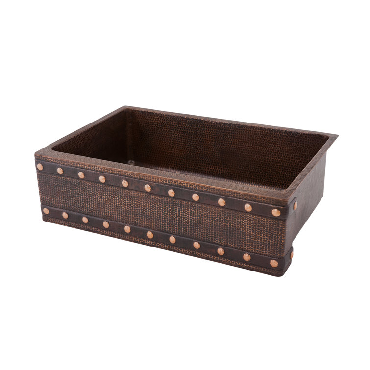 30" Hammered Copper Farmhouse Drop-in Kitchen Sink with Barrel Strap Design