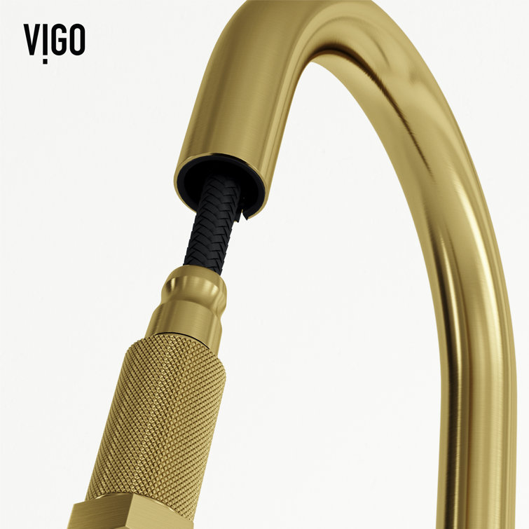 Matte Brushed Gold 18" Stainless Steel Pull-Down Kitchen Faucet with Soap Dispenser