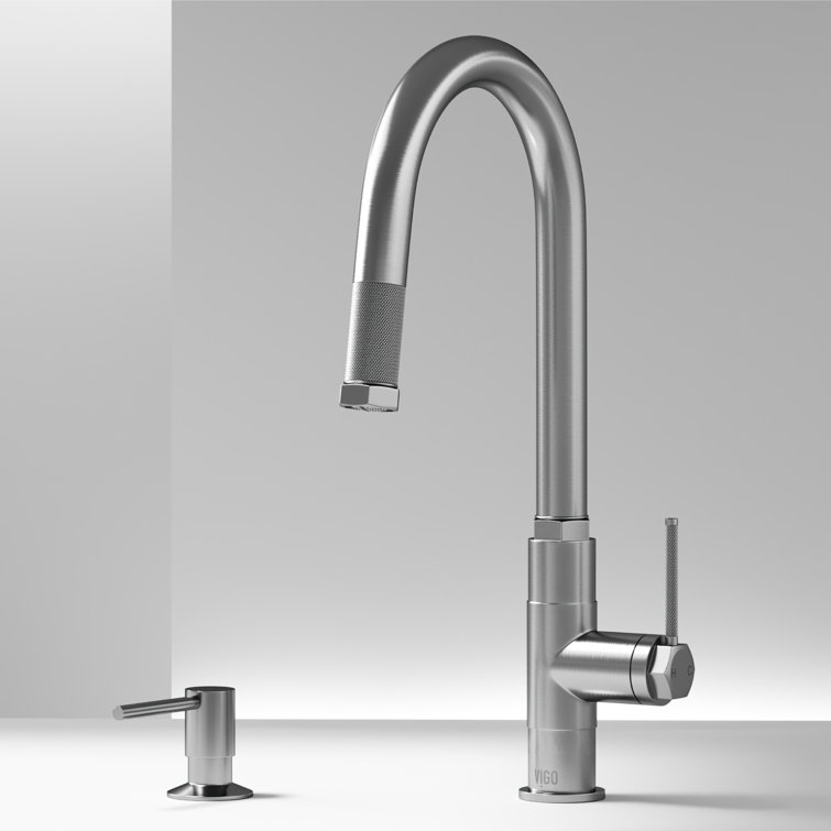 Hart Arched Stainless Steel Pull-Down Kitchen Faucet with Soap Dispenser