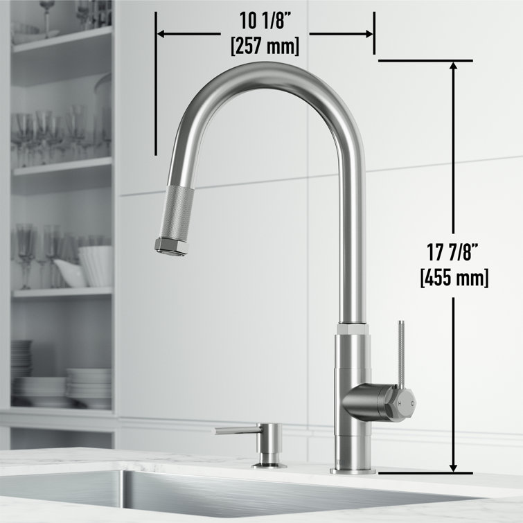 Hart Arched Stainless Steel Pull-Down Kitchen Faucet with Soap Dispenser