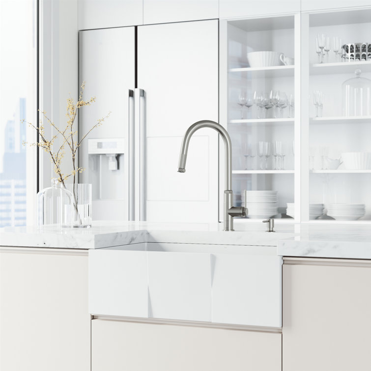 Hart Arched Stainless Steel Pull-Down Kitchen Faucet with Soap Dispenser