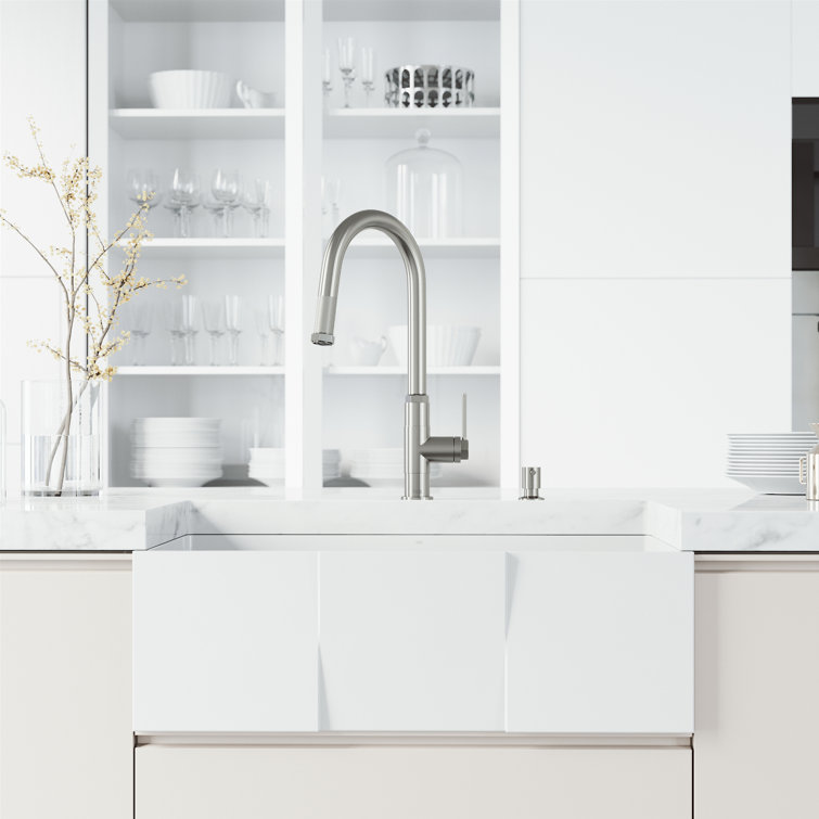 Hart Arched Stainless Steel Pull-Down Kitchen Faucet with Soap Dispenser