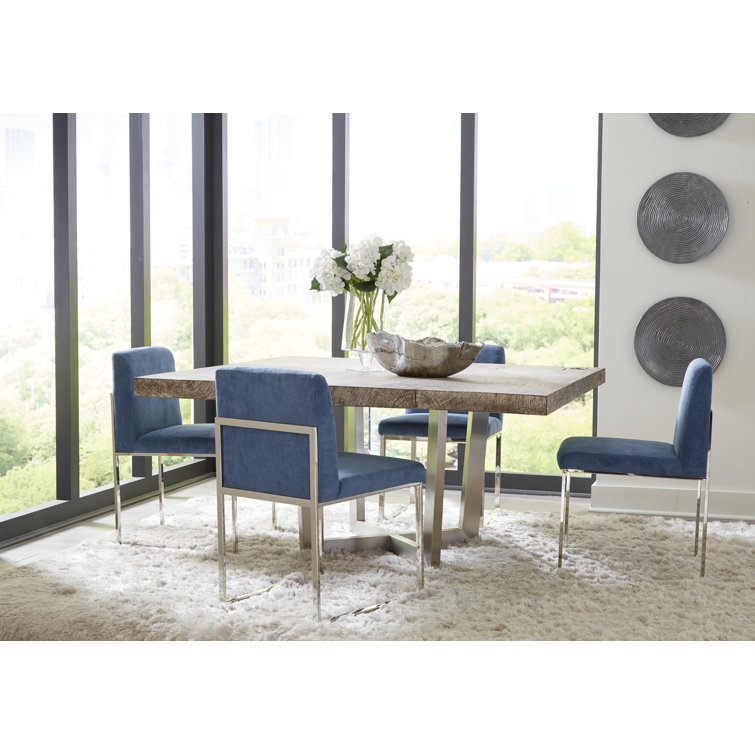 Transitional Corduroy Blue Upholstered Metal Arm Chair 22"