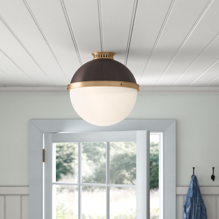 Aged Bronze Opal Glass Globe Semi-Flush Mount Light - Indoor/Outdoor