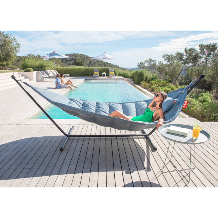 Gray Taupe Olefin Double Hammock with Metal Stand