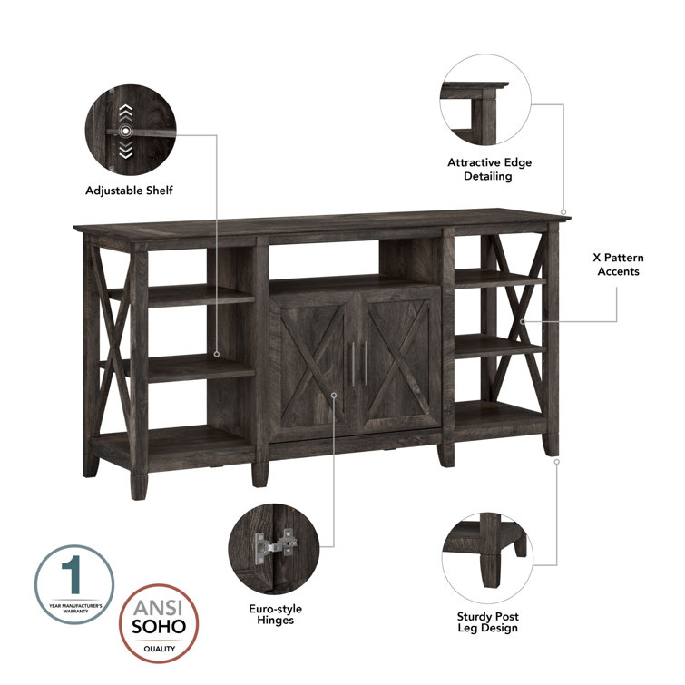 Key West 60'' Dark Gray Hickory Media Console with Adjustable Shelves