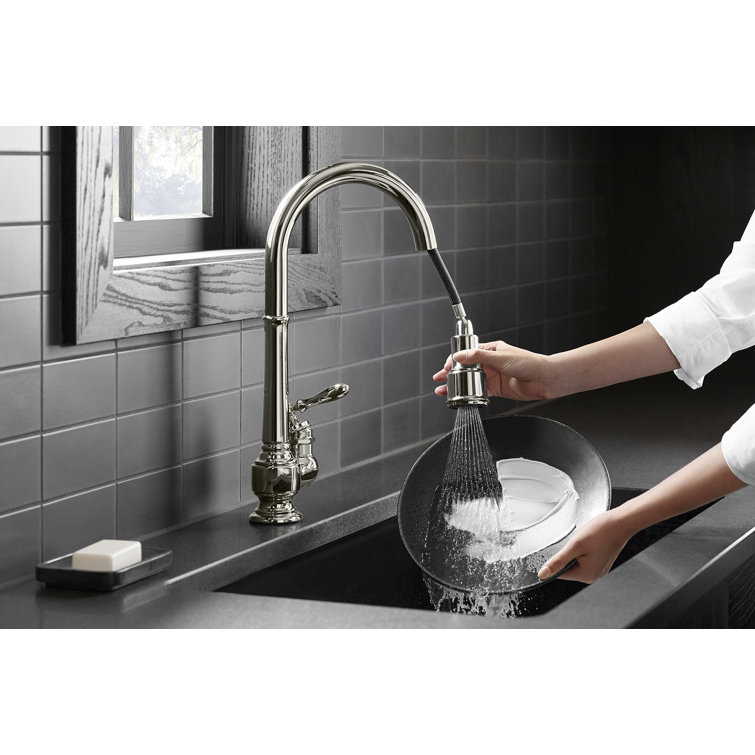 Artifacts 17'' Vibrant Stainless Steel Pull-Down Kitchen Faucet