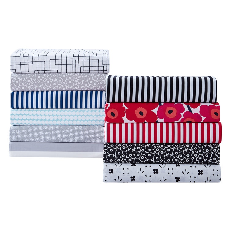 Marimekko Red Floral Cotton Percale Full Sheet Set