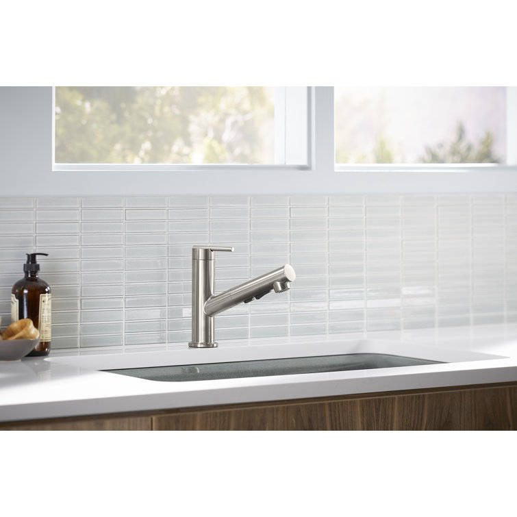 Stainless Steel Pull-Out Kitchen Faucet with Three-Function Sprayhead