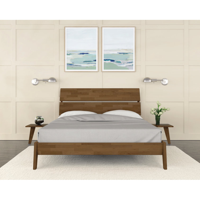 Queen Solid Wood Platform Bed with Attached Nightstands