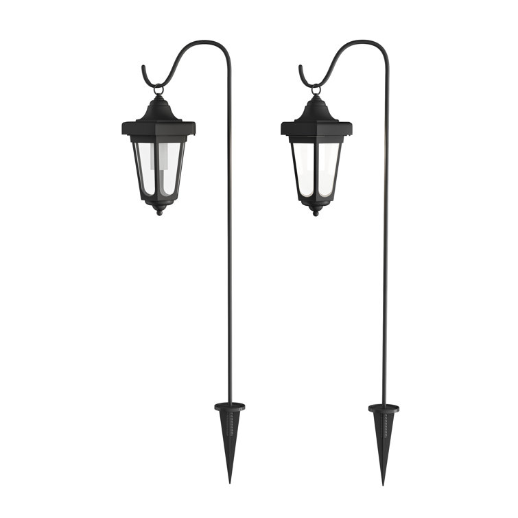 Black 2-Piece LED Solar Pathway Lantern Set with Shepherd Hooks