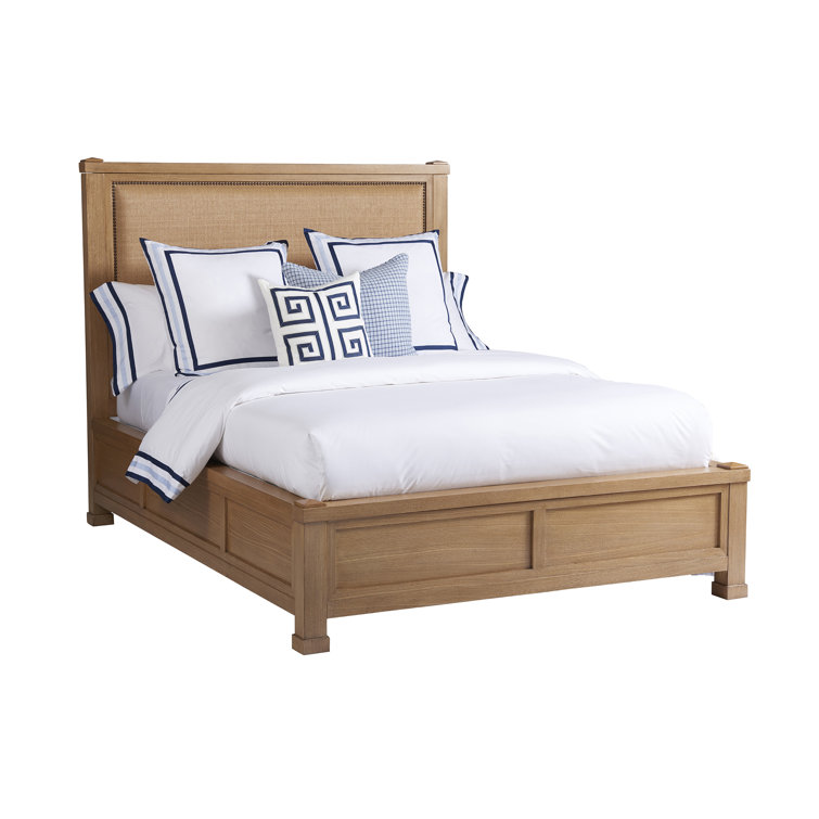 Sandstone Queen Wood Frame Canopy Bed with Upholstered Headboard
