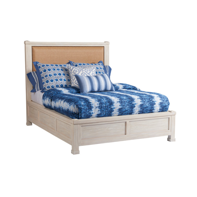King-Sized Newport Cream and Brown Canopy Bed with Nailhead Trim