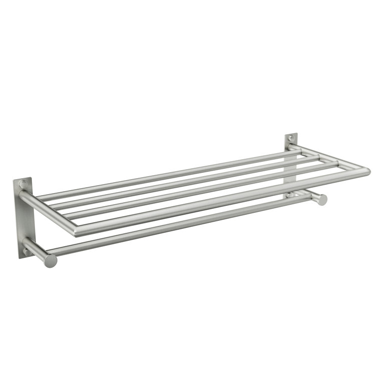 Brushed Nickel Wall Mounted Towel Storage Shelf with Bar