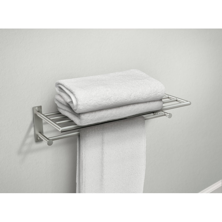 Brushed Nickel Wall Mounted Towel Storage Shelf with Bar