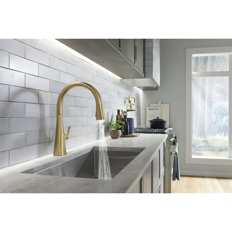 Graze Brushed Gold Brass Touchless Pull-Down Kitchen Faucet
