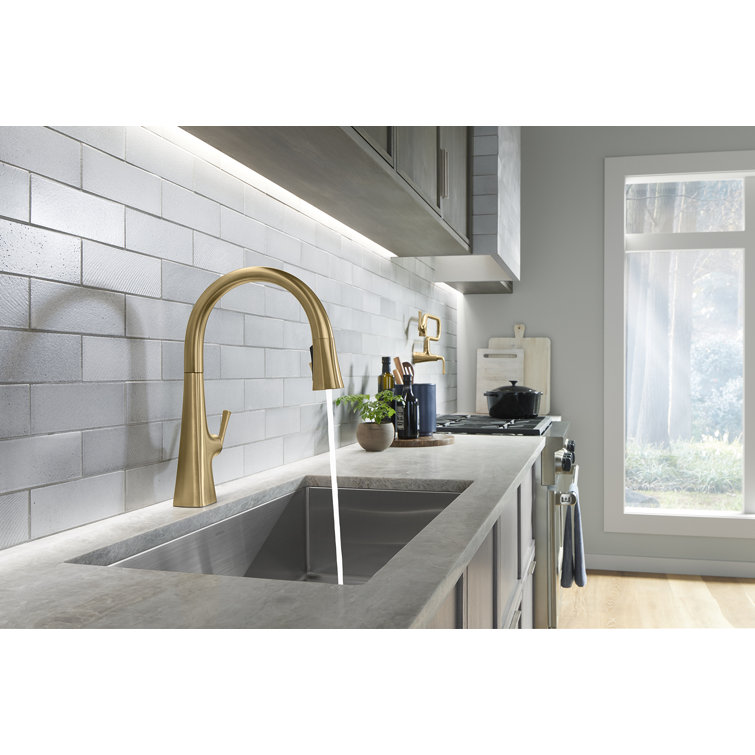 Graze Brushed Gold Brass Touchless Pull-Down Kitchen Faucet