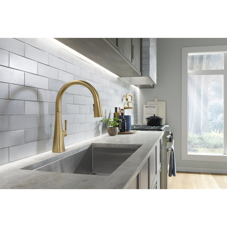 Graze Brushed Gold Brass Touchless Pull-Down Kitchen Faucet