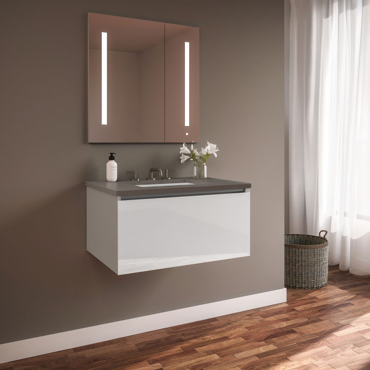 Modern White and Gray Quartz Wall-Mounted Vanity Set
